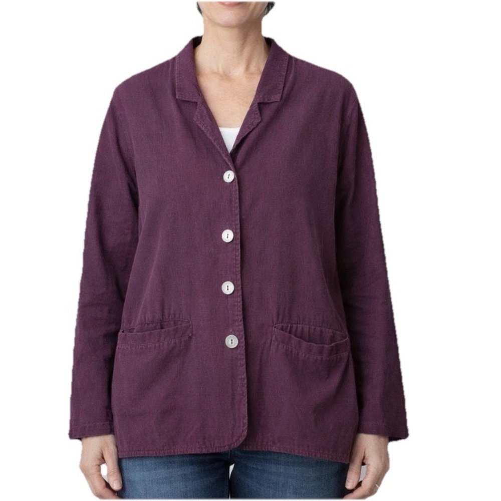 FLAX Burgundy‎ Cotton Button Up Blazer Size SMALL Pockets